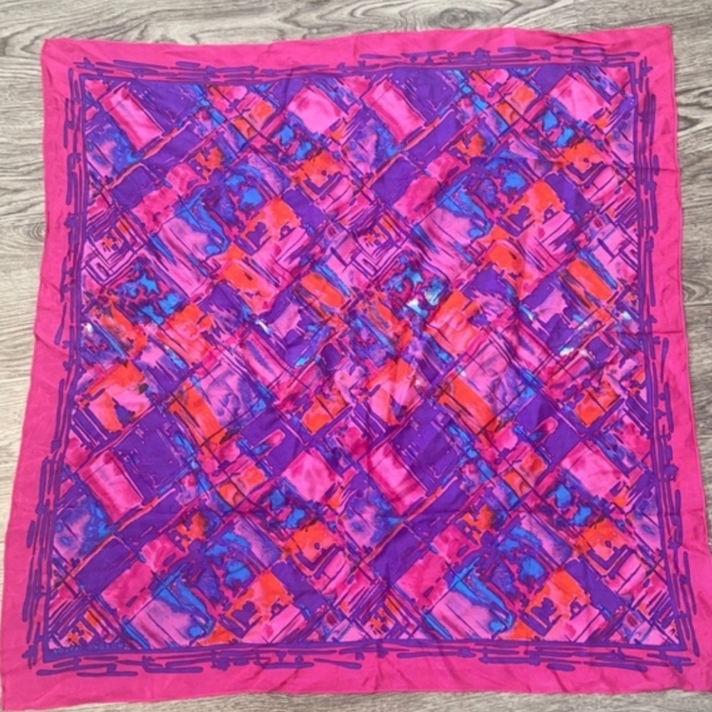 Morgan Taylor Vibrant Pink and Orange Silk Scarf OS - Picture 2 of 6